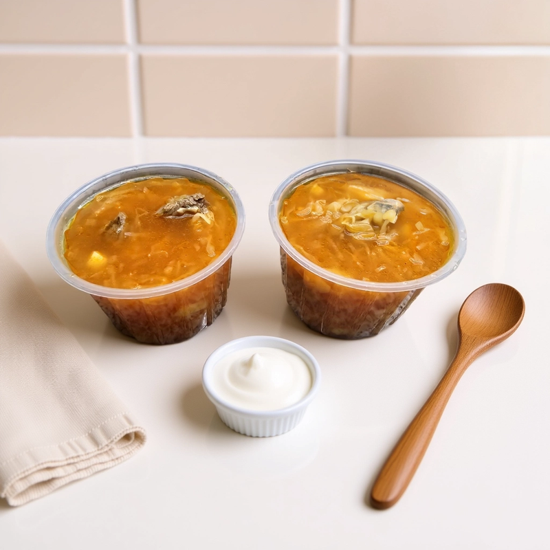 Щи с квашеной капустой, говядиной и сметаной